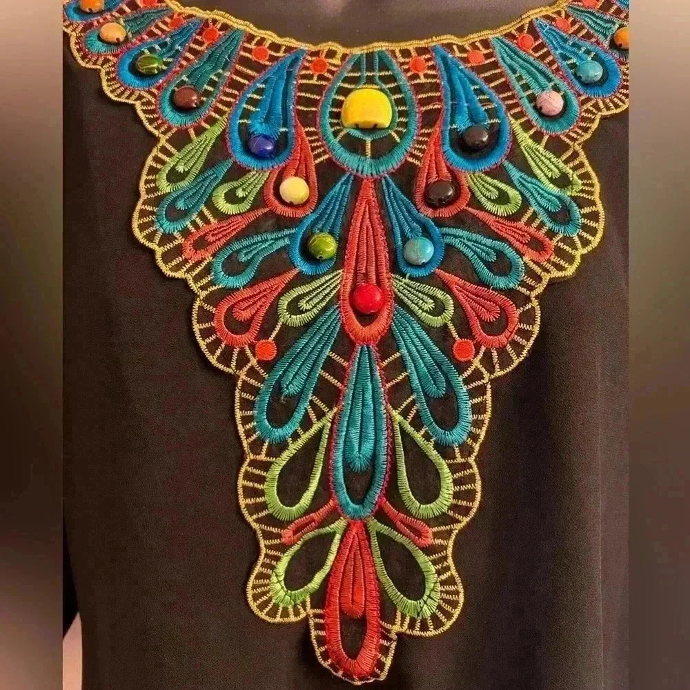 Boho Embroidery V Neck Loose Floral Blouse